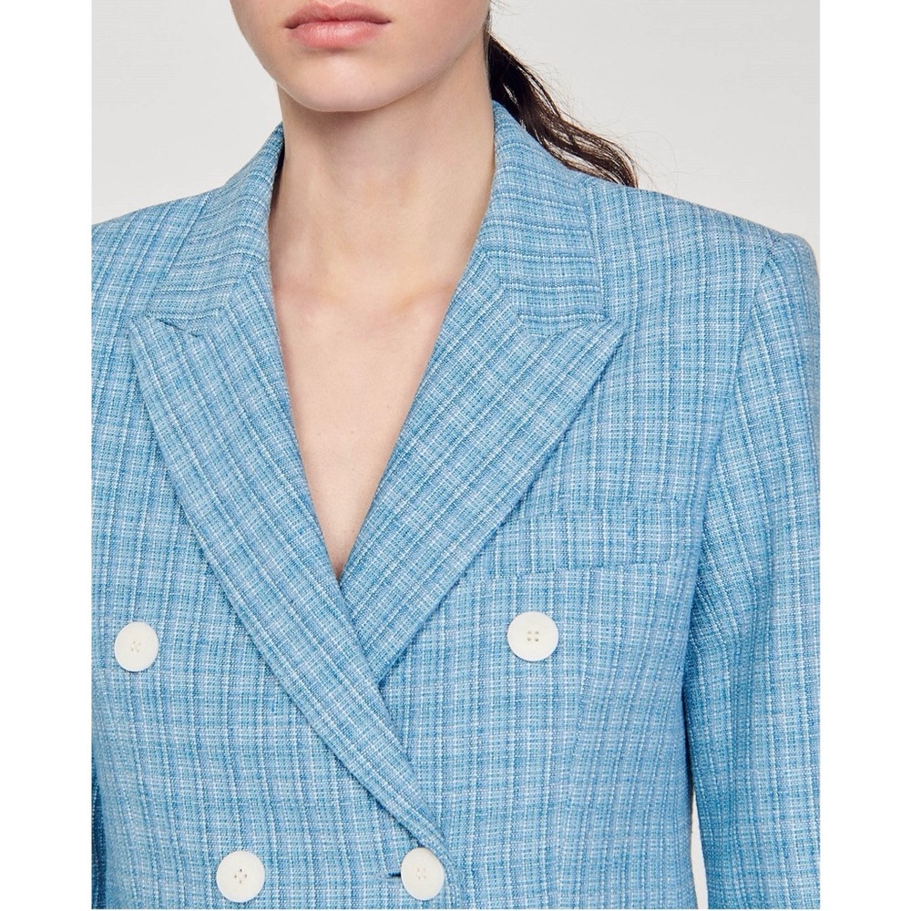 Sandro Nars‎ Double Breasted Tweed Blazer in Blue - Picture 5 of 11